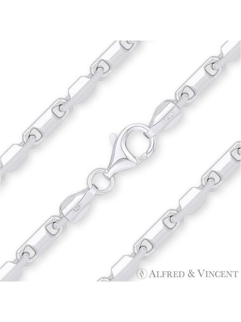 4mm Heshe Bar Link Italian Chain Necklace In .925 Sterling Silver - 18"